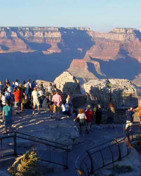 Visitors at Mather Point overlook at Grand Canyon South Rim