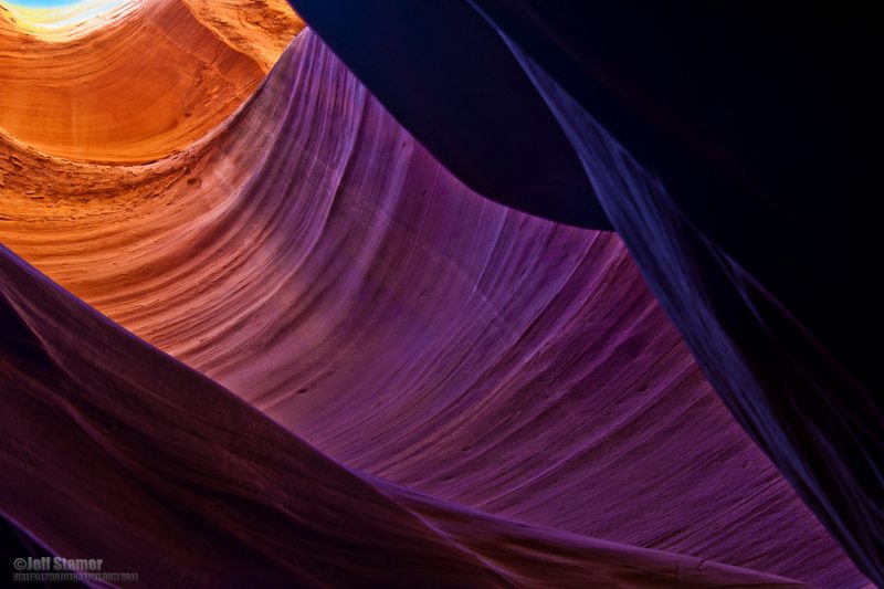 Reflected light in Antelope Canyon results in incredible colors