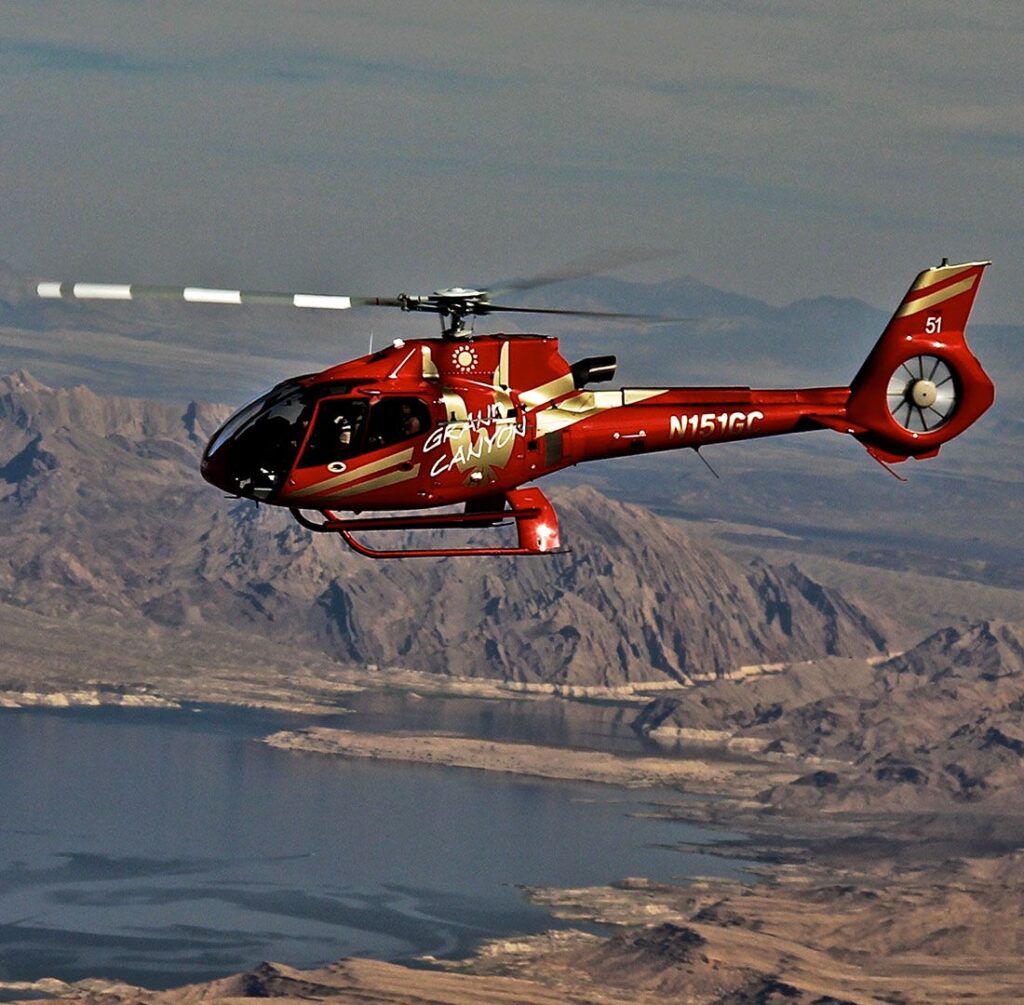 Helicopter flying over Lake Powell